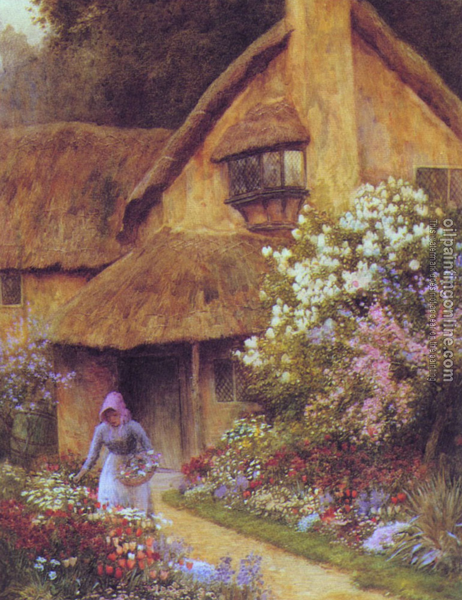 Oil Painting Reproduction - In the cottage garden, Alveston